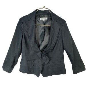 New York & Company Black Linen Stretch Size 6 Blazer Ruffle Jacket Work‎ Classic